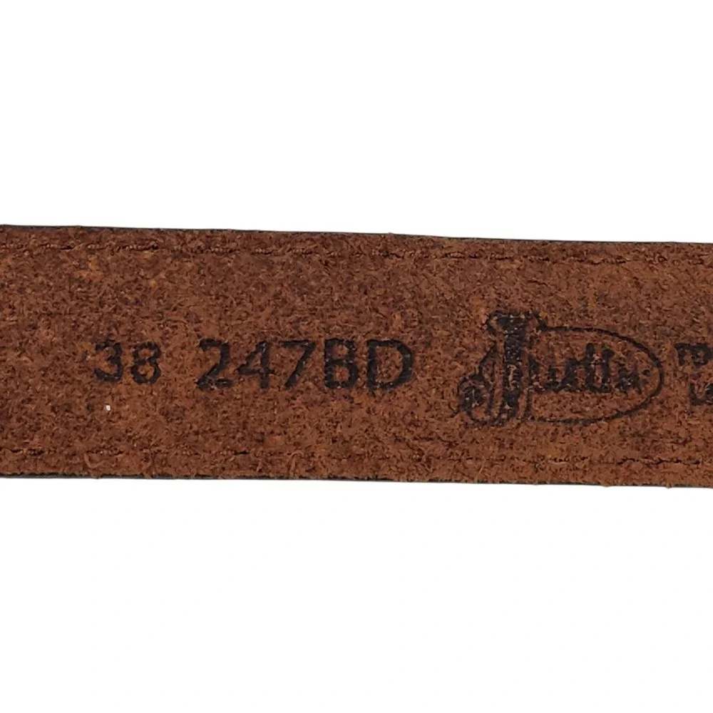 Justin Leather Belt Size 38 Brown Made in USA Silver Tone Buckle Western 247BD